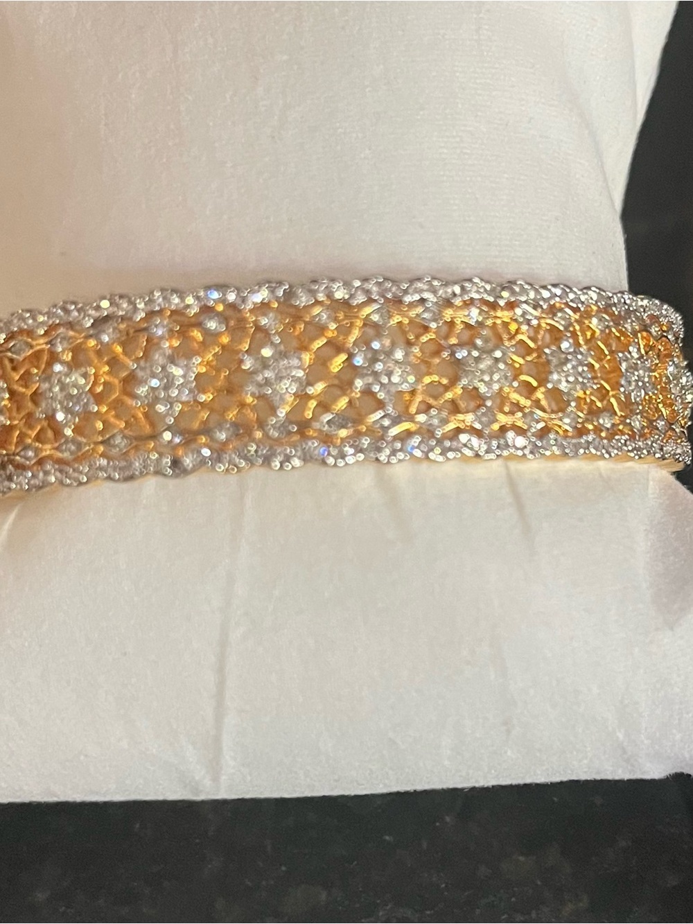 Gold and Silver Crystal Filigree Bracelet - Women's Jewelry